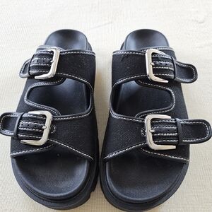 H&M Black Sandals with Silver Buckles